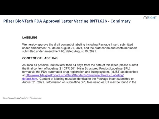 1 Pfizer BioNTech FDA Approval Letter Vaccine BNT162b - Comirnaty https://www.fda.gov/media/151710/download
