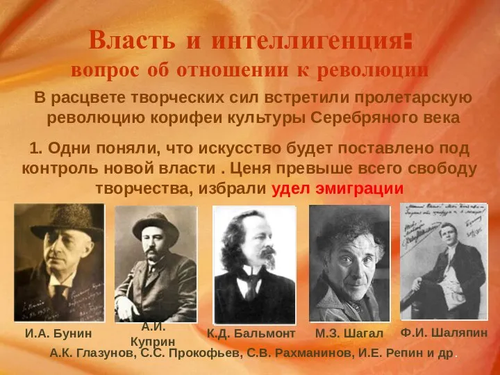 Власть и интеллигенция: вопрос об отношении к революции В расцвете творческих