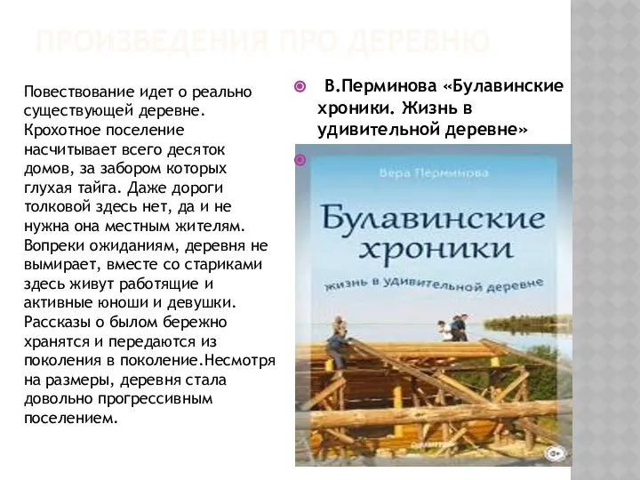 ПРОИЗВЕДЕНИЯ ПРО ДЕРЕВНЮ В.Перминова «Булавинские хроники. Жизнь в удивительной деревне» Повествование