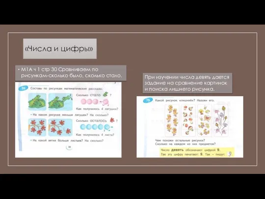«Числа и цифры» М1А ч 1 стр 30 Сравниваем по рисункам-сколько