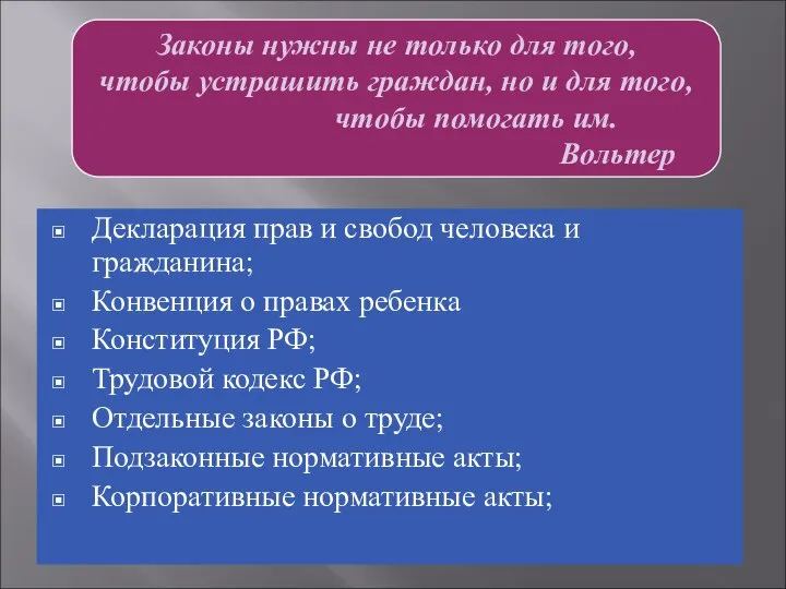 Декларация прав и свобод человека и гражданина; Конвенция о правах ребенка