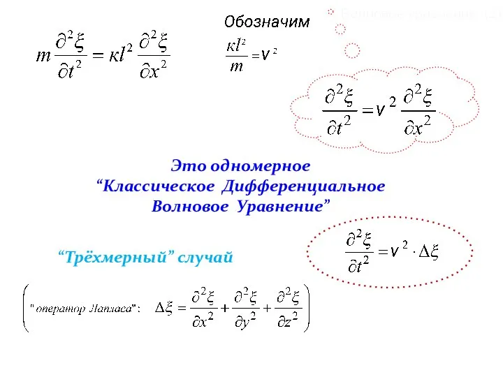 Это одномерное “Классическое Дифференциальное Волновое Уравнение” Волновое уравнение (2) “Трёхмерный” случай
