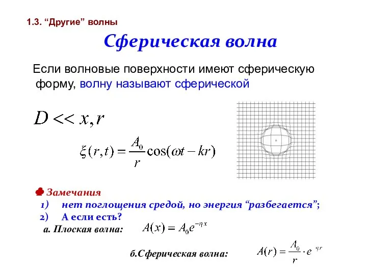 Если волновые поверхности имеют сферическую форму, волну называют сферической Сферическая волна