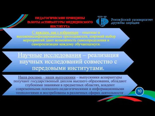 ПЕДАГОГИЧЕСКИЕ ПРИНЦИПЫ РАБОТЫ АСПИРАНТУРЫ МЕДИЦИНСКОГО ИНСТИТУТА