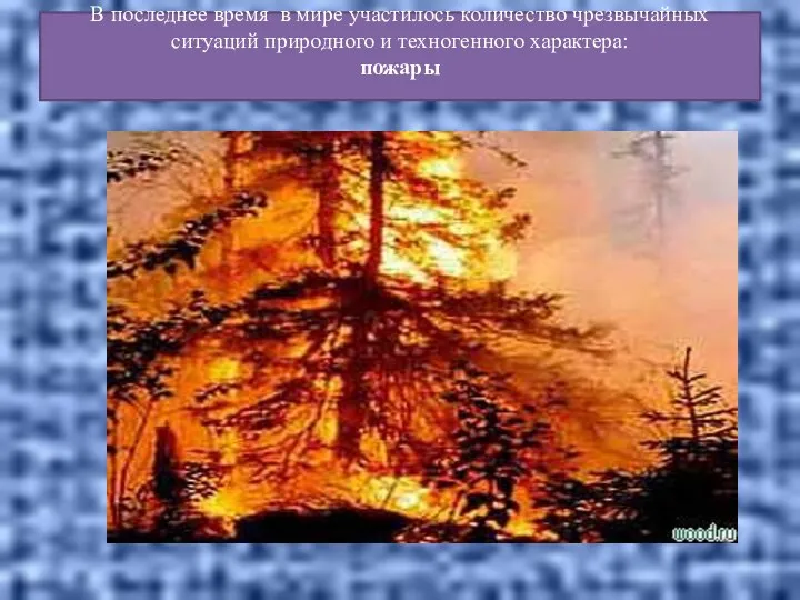 В последнее время в мире участилось количество чрезвычайных ситуаций природного и техногенного характера: пожары