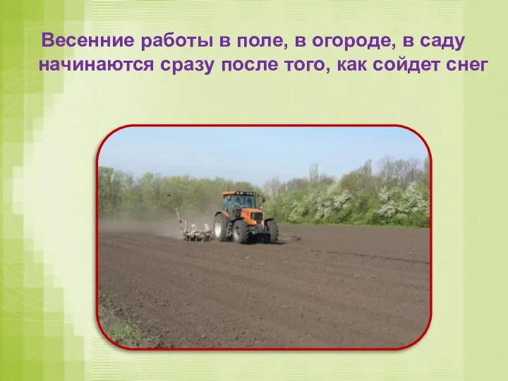 Весенние работы в поле, в огороде, в саду начинаются сразу после того, как сойдет снег