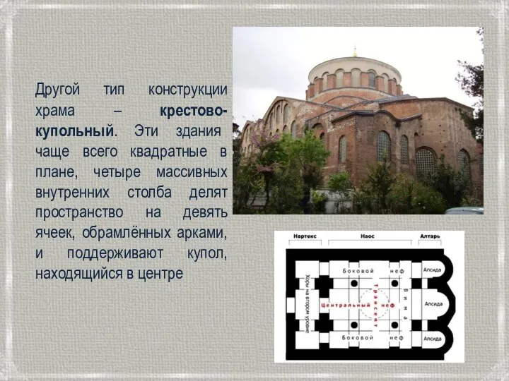 Другой тип конструкции храма – крестово-купольный. Эти здания чаще всего квадратные