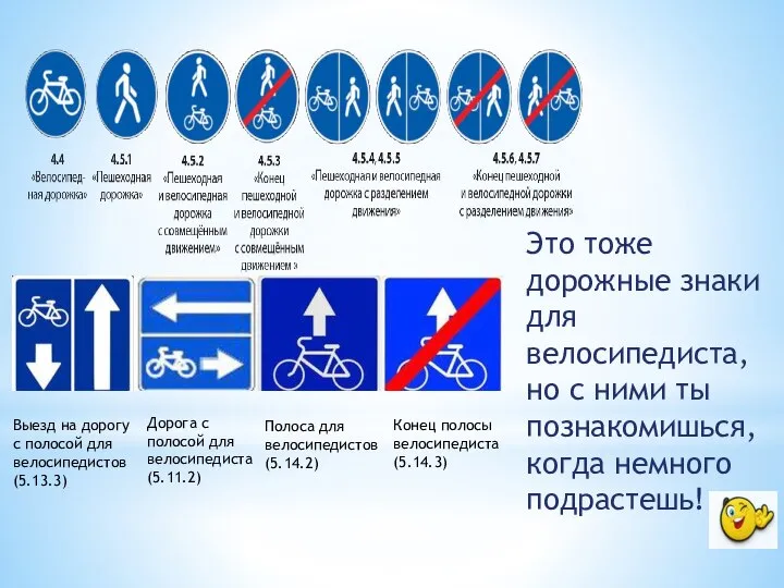 Это тоже дорожные знаки для велосипедиста, но с ними ты познакомишься,