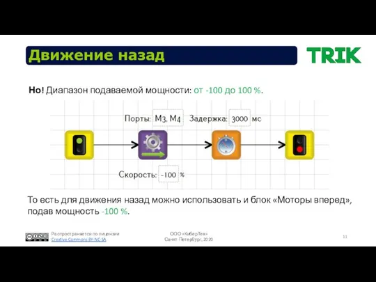 Движение назад Но! Диапазон подаваемой мощности: от -100 до 100 %.