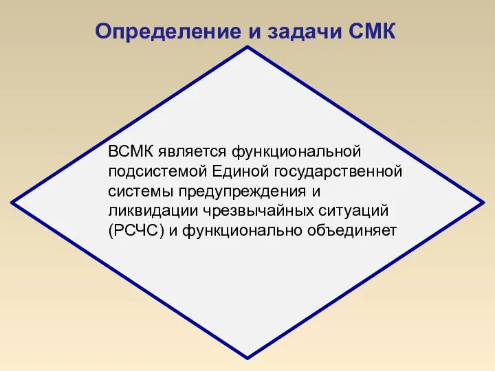 ВСМК является функциональной подсистемой Единой государственной системы предупреждения и ликвидации чрезвычайных