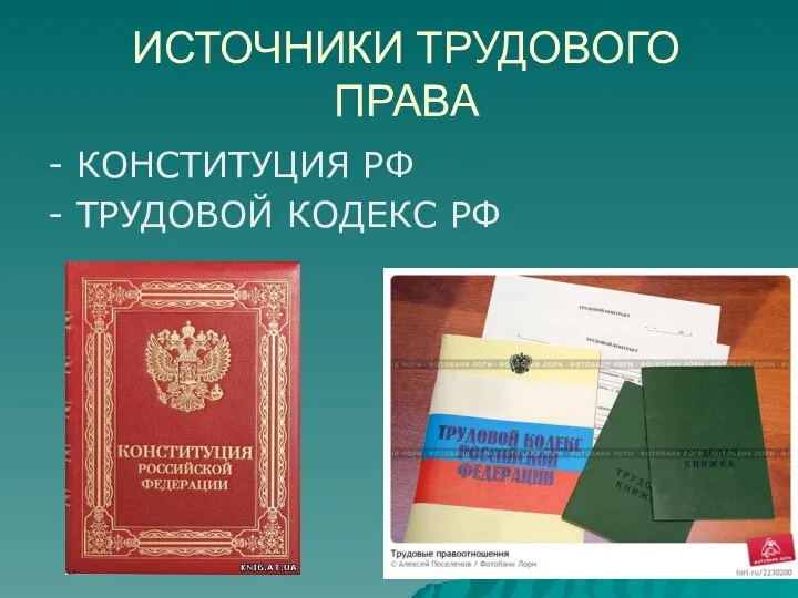 ИСТОЧНИКИ ТРУДОВОГО ПРАВА - КОНСТИТУЦИЯ РФ - ТРУДОВОЙ КОДЕКС РФ