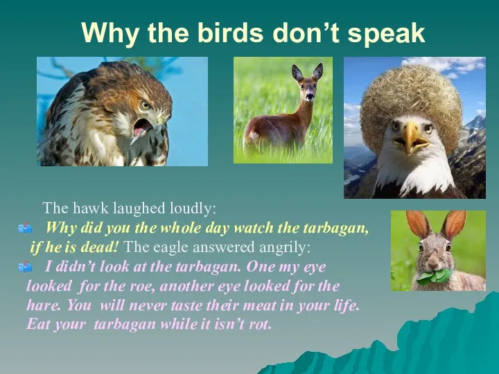 Why the birds don’t speak The hawk laughed loudly: Why did