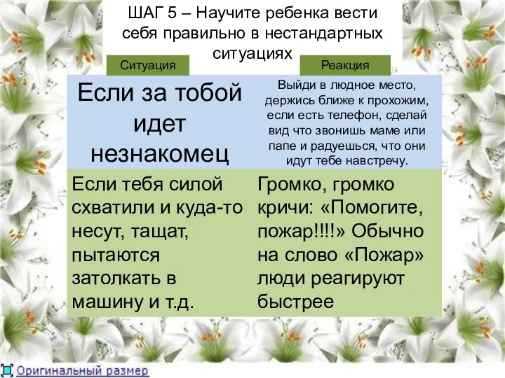 ШАГ 5 – Научите ребенка вести себя правильно в нестандартных ситуациях