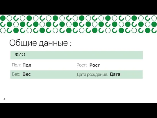 Пол ФИО Вес Рост Дата 4