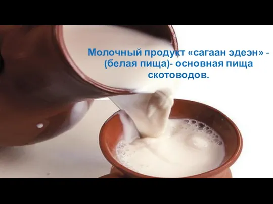 Молочный продукт «сагаан эдеэн» - (белая пища)- основная пища скотоводов.