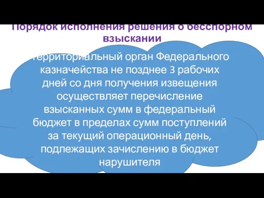 Порядок исполнения решения о бесспорном взыскании Территориальный орган Федерального казначейства не