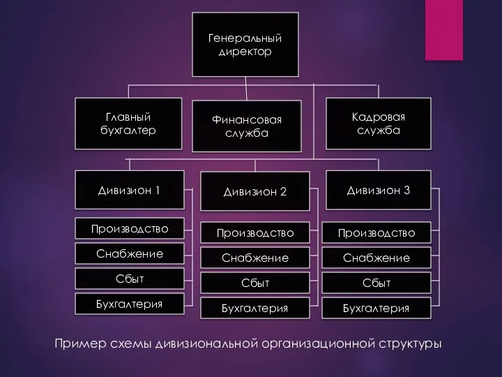 Пример схемы дивизиональной организационной структуры