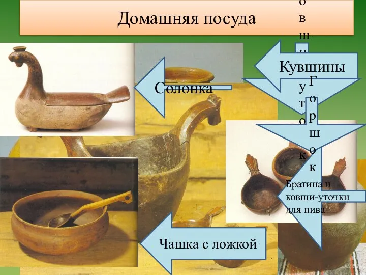 Домашняя посуда Ковши-уточки Солонка Чашка с ложкой Братина и ковши-уточки для пива Кувшины Горшок