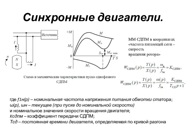 Синхронные двигатели. где f1н(р) – номинальная частота напряжения питания обмотки статора;