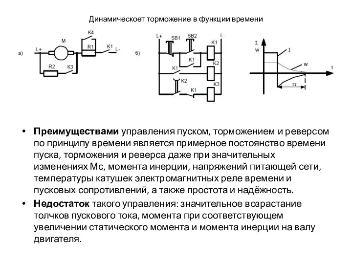 Динамическоет торможение в функции времени Преимуществами управления пуском, торможением и реверсом