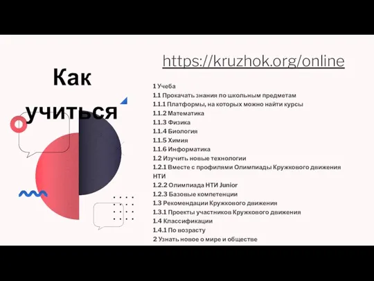 https://kruzhok.org/online Как учиться 1 Учеба 1.1 Прокачать знания по школьным предметам