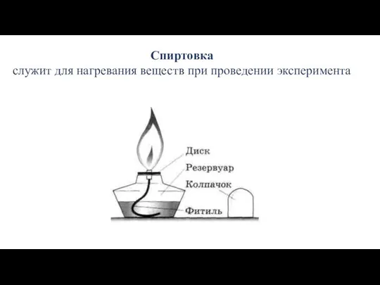 Спиртовка служит для нагревания веществ при проведении эксперимента