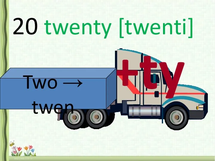 20 twenty [twenti] +ty Two → twen