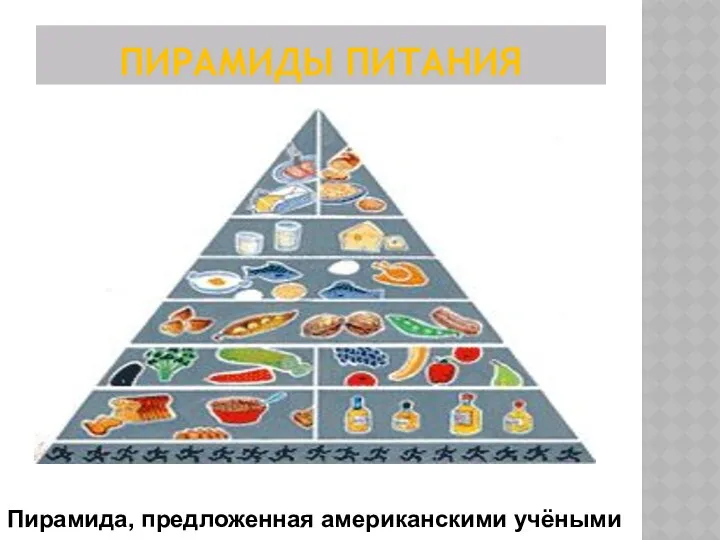 ПИРАМИДЫ ПИТАНИЯ Пирамида, предложенная американскими учёными