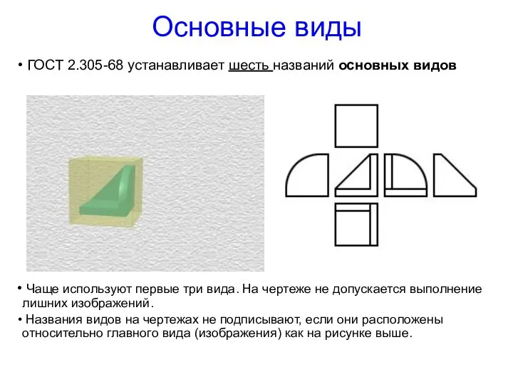 Основные виды Чаще используют первые три вида. На чертеже не допускается