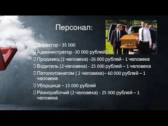 Персонал: Директор - 35 000 Администратор -30 000 рублей Продавец (2