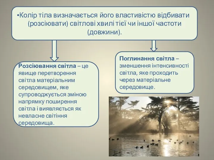 Колір тіла визначається його властивістю відбивати (розсіювати) світлові хвилі тієї чи