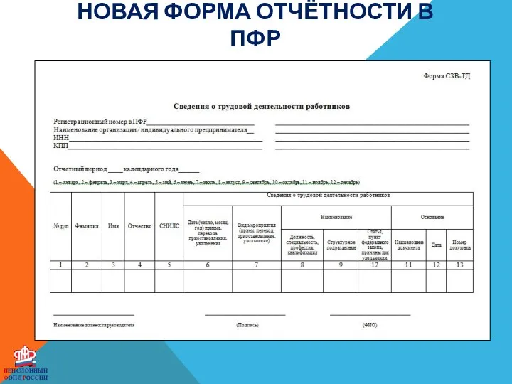 ПЕНСИОННЫЙ ФОНД РОССИИ НОВАЯ ФОРМА ОТЧЁТНОСТИ В ПФР