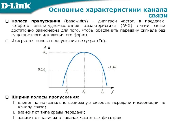 Полоса пропускания (bandwidth) – диапазон частот, в пределах которого амплитудно-частотная характеристика