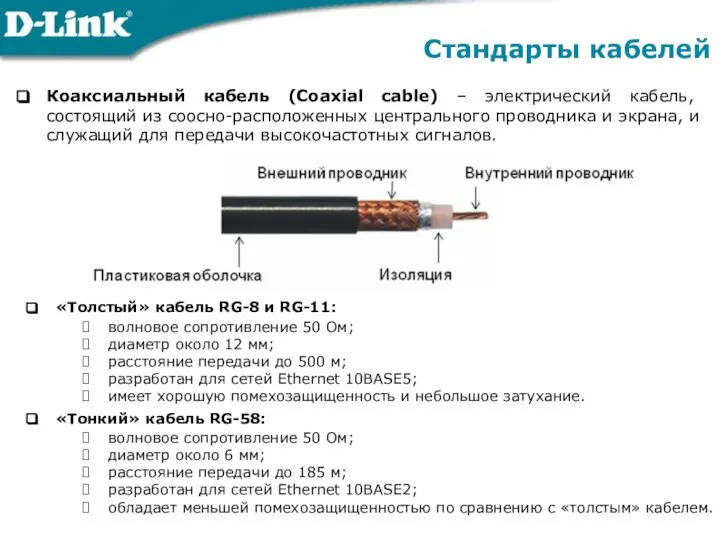 Коаксиальный кабель (Coaxial cable) – электрический кабель, состоящий из соосно-расположенных центрального