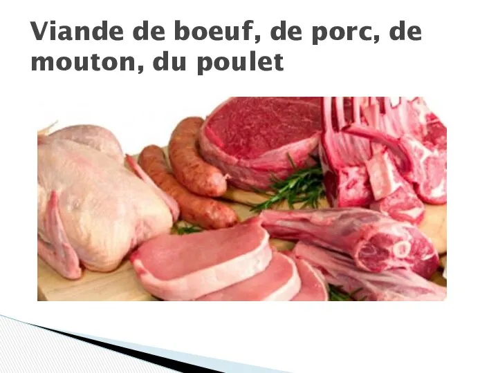 Viande de boeuf, de porc, de mouton, du poulet