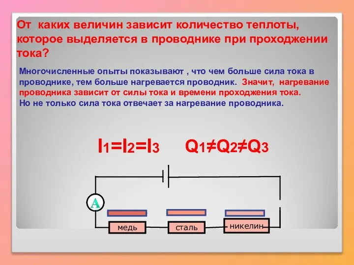 От каких величин зависит количество теплоты,которое выделяется в проводнике при проходжении