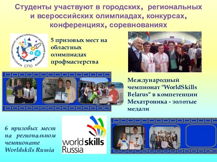 Студенты участвуют в городских, региональных и всероссийских олимпиадах, конкурсах, конференциях, соревнованиях