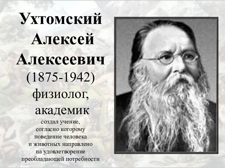 Ухтомский Алексей Алексеевич (1875-1942) физиолог, академик создал учение, согласно которому поведение