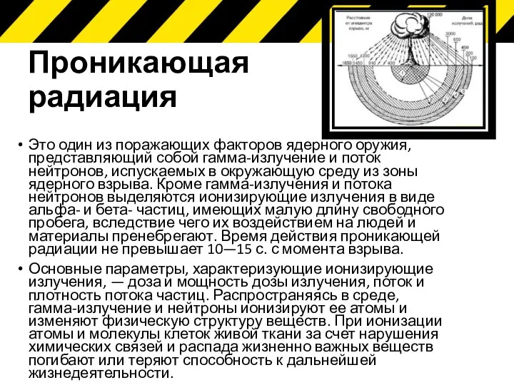 Проникающая радиация Это один из поражающих факторов ядерного оружия, представляющий собой