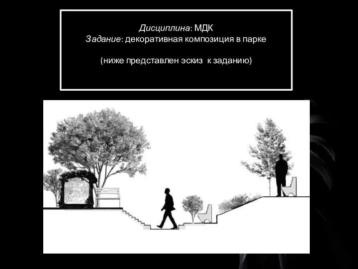 Дисциплина: МДК Задание: декоративная композиция в парке (ниже представлен эскиз к заданию)