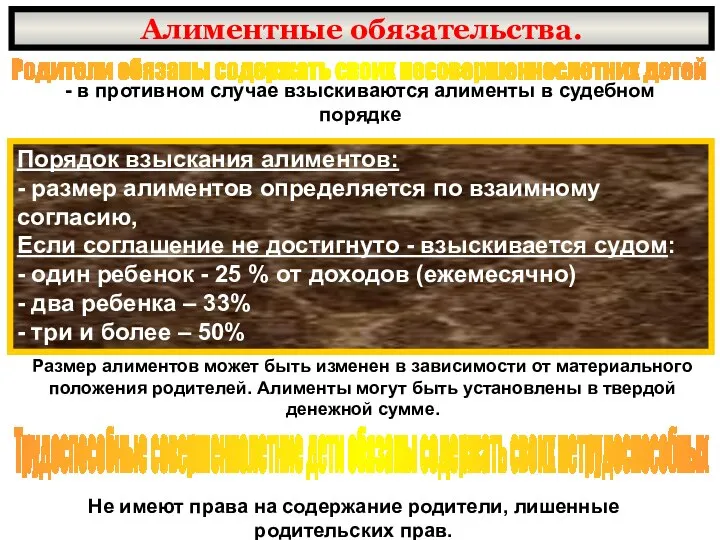 Алиментные обязательства. Родители обязаны содержать своих несовершеннослетних детей - в противном