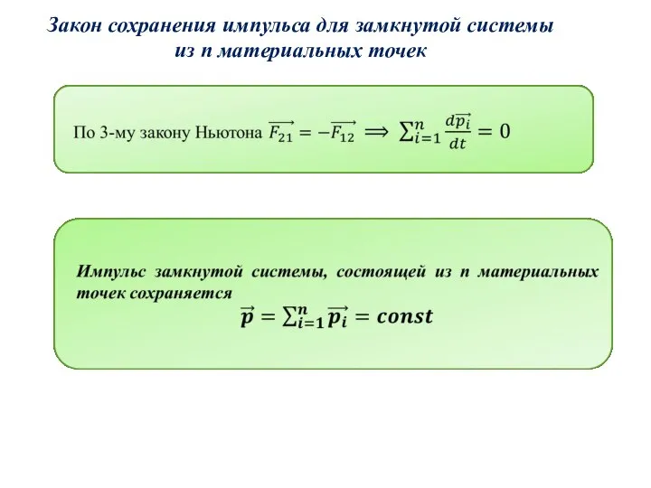 Закон сохранения импульса для замкнутой системы из n материальных точек