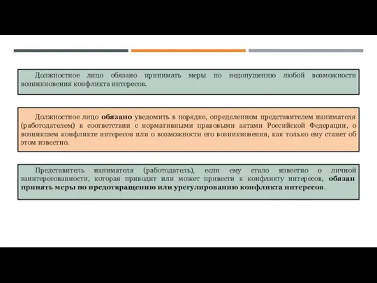 Должностное лицо обязано принимать меры по недопущению любой возможности возникновения конфликта