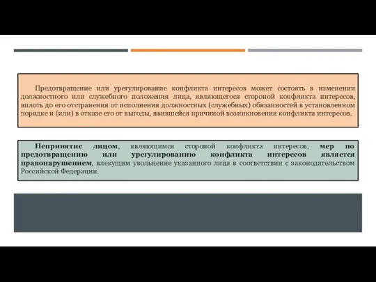 Предотвращение или урегулирование конфликта интересов может состоять в изменении должностного или