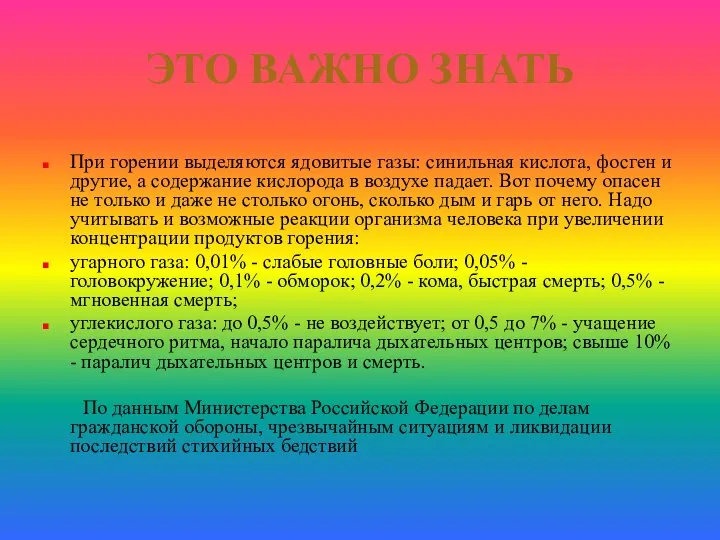 ЭТО ВАЖНО ЗНАТЬ При горении выделяются ядовитые газы: синильная кислота, фосген