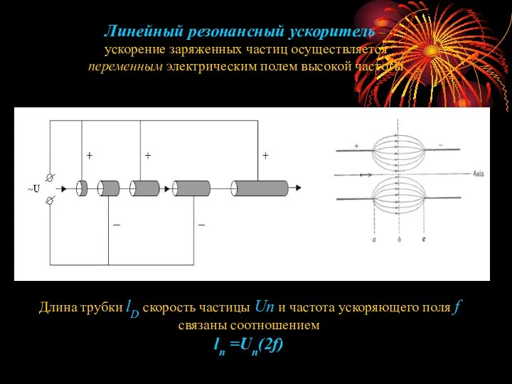 Линейный резонансный ускоритель – ускорение заряженных частиц осуществляется переменным электрическим полем