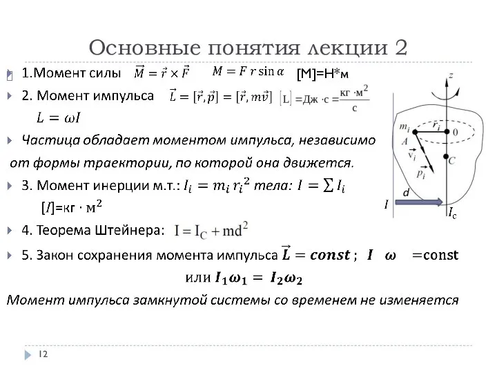 Основные понятия лекции 2 [M]=Н*м d