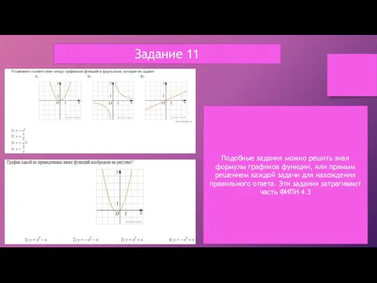 Задание 11 Подобные задания можно решить зная формулы графиков функции, или