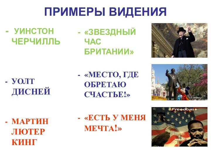 ПРИМЕРЫ ВИДЕНИЯ «ЗВЕЗДНЫЙ ЧАС БРИТАНИИ» «МЕСТО, ГДЕ ОБРЕТАЮ СЧАСТЬЕ!» «ЕСТЬ У