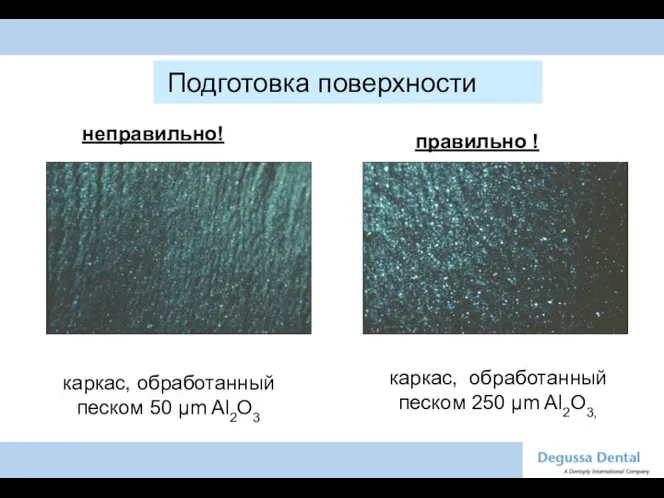 Подготовка поверхности каркас, обработанный песком 50 µm Al2O3 каркас, обработанный песком